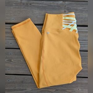 Fabletics Yellow Leggings with Striped Detail